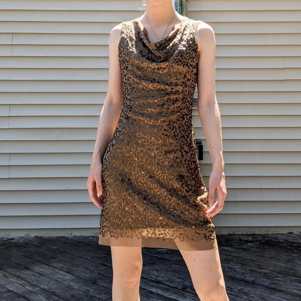 Vintage 90's Y2k Sequin Cowl Neck Mini Dress - Picture 1 of 6